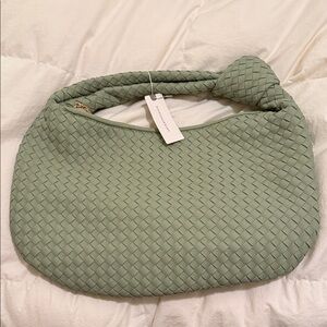 Melie Bianco Sage Green Woven Shoulder Bag